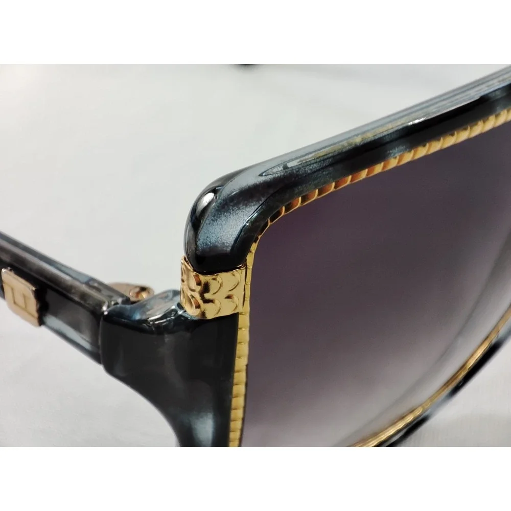 Vintage Ted Lapidus‎ Paris TL 15 09 Sunglasses 1970s France Grey Gold Oversized